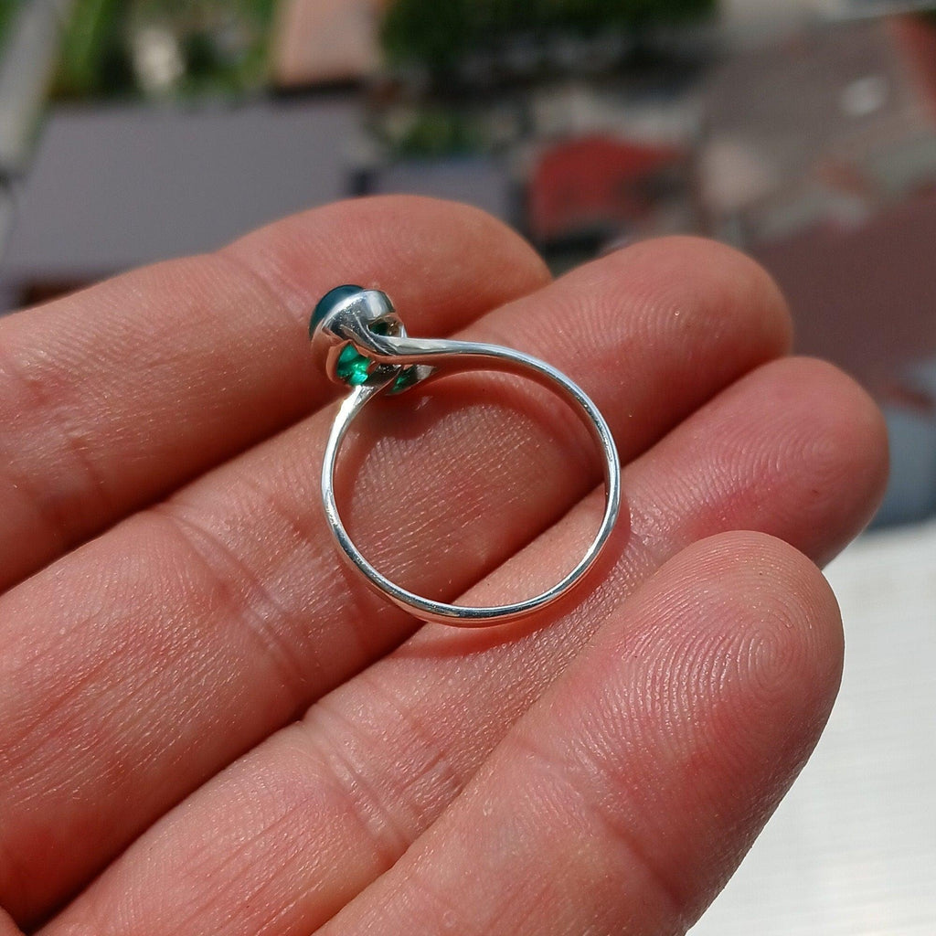 Green Agate Ring, Minimalist Ring, Sterling Silver Ring, oval shaped green Agate Cabochon, handmade silver ring, Gift for Her - Size 8-2
