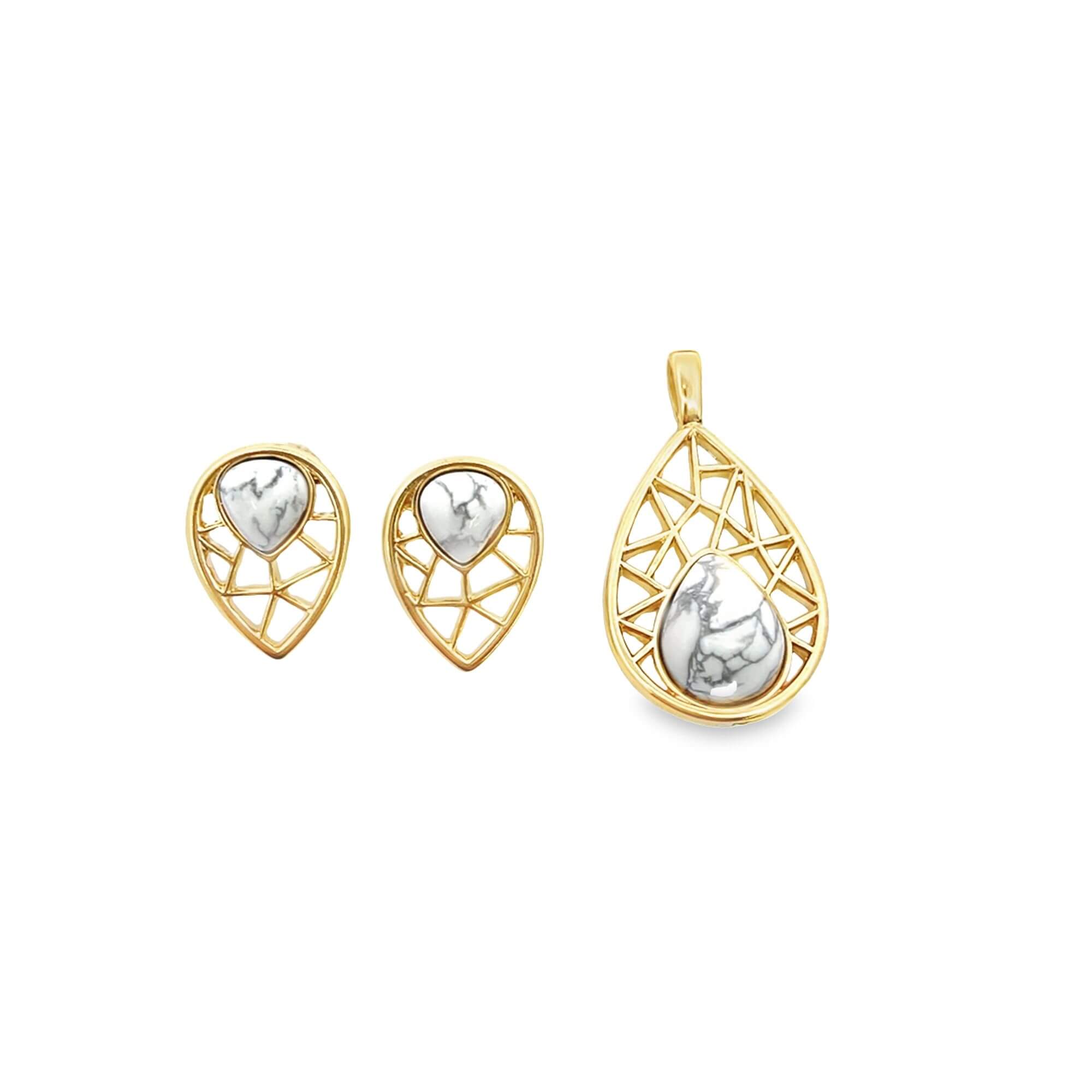 Natural Stone Filigree Teardrop Earrings and Pendant Set-2