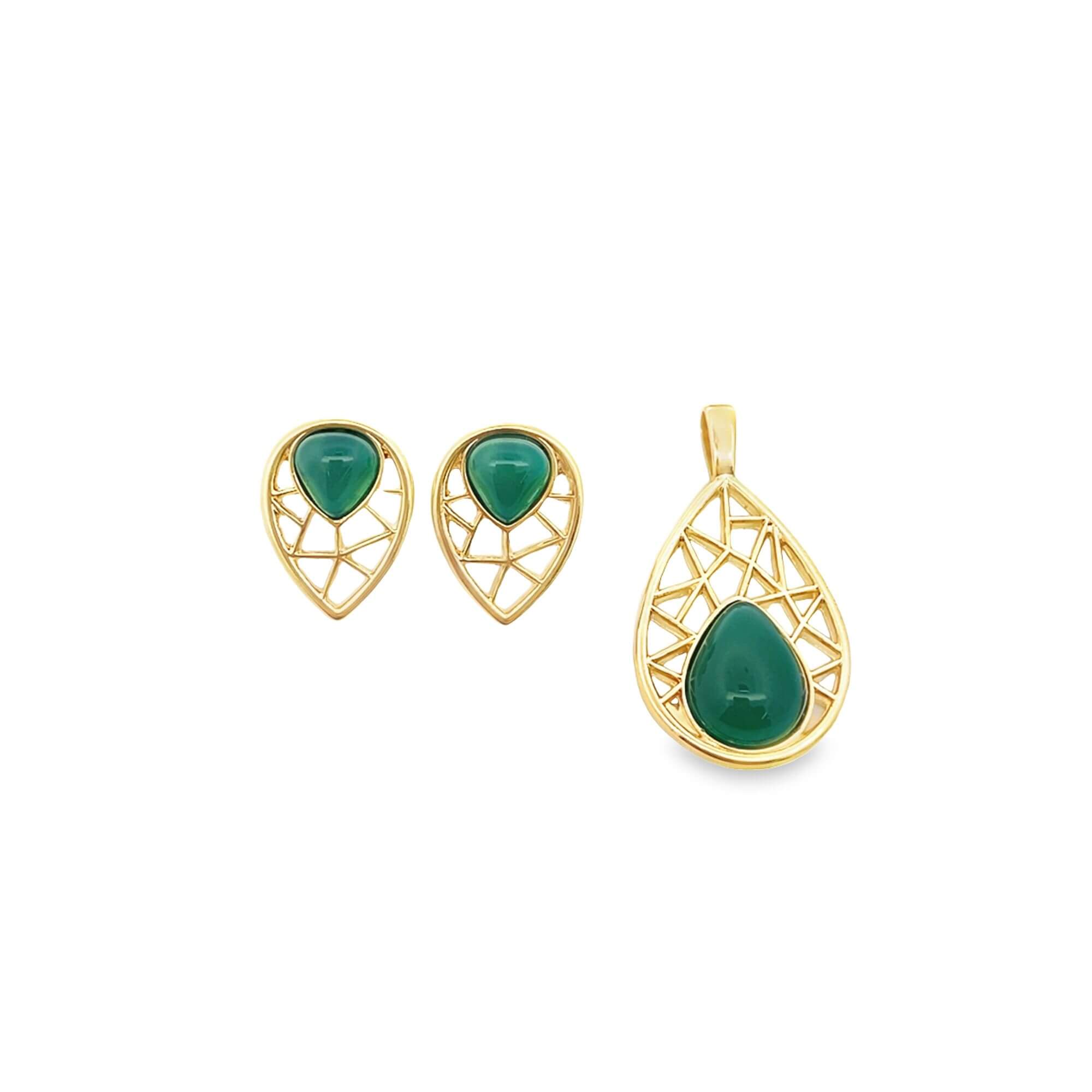 Natural Stone Filigree Teardrop Earrings and Pendant Set-3