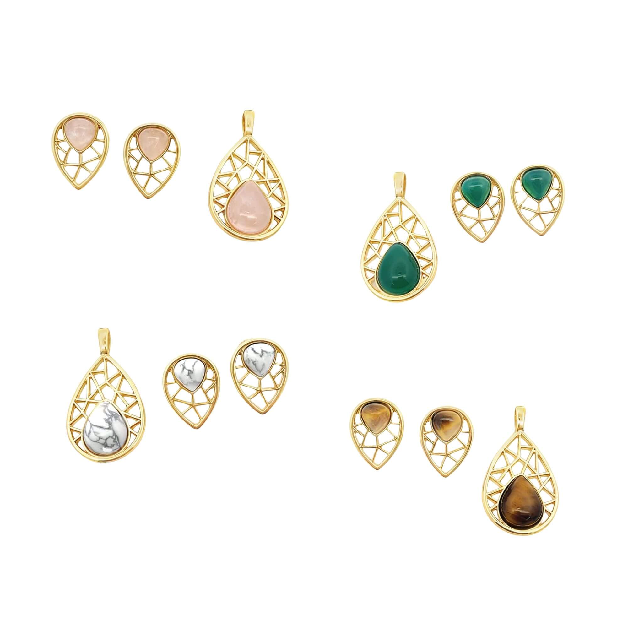 Natural Stone Filigree Teardrop Earrings and Pendant Set-1