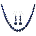 925 Sterling Silver Natural Lapis Lazuli 6 8 10mm Choker Necklace Dangle Earrings Sets Handmade Jewelry gifts For Women Mom-0